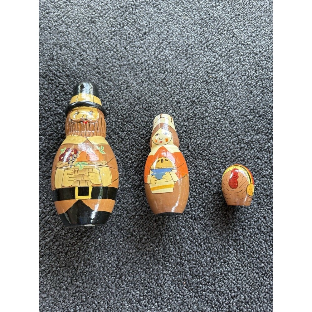 Thanksgiving Theme Nesting Dolls Set of 3 Pilgrim Boy Girl